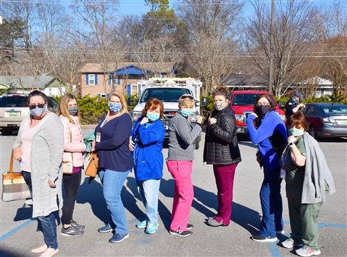 Nurses posing outside after getting shot Nurses posing outside after getting shot